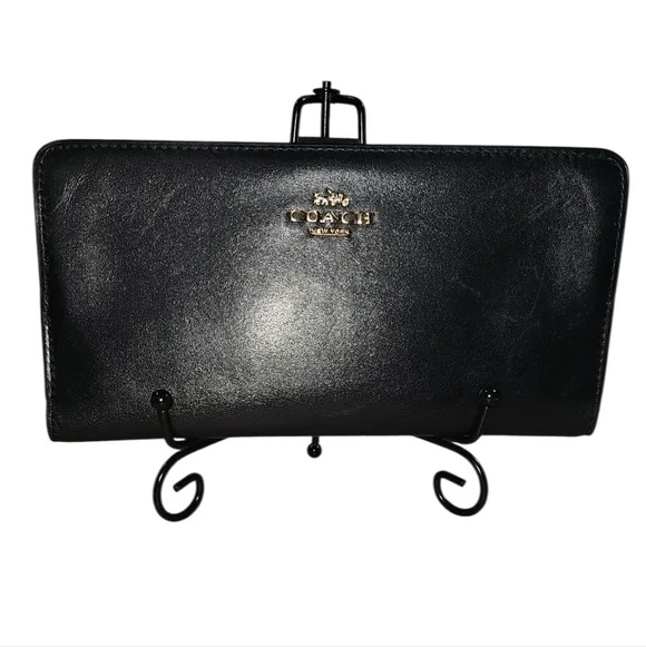 COACH Smooth Black Leather Skinny Wallet - Picture 3 of 12